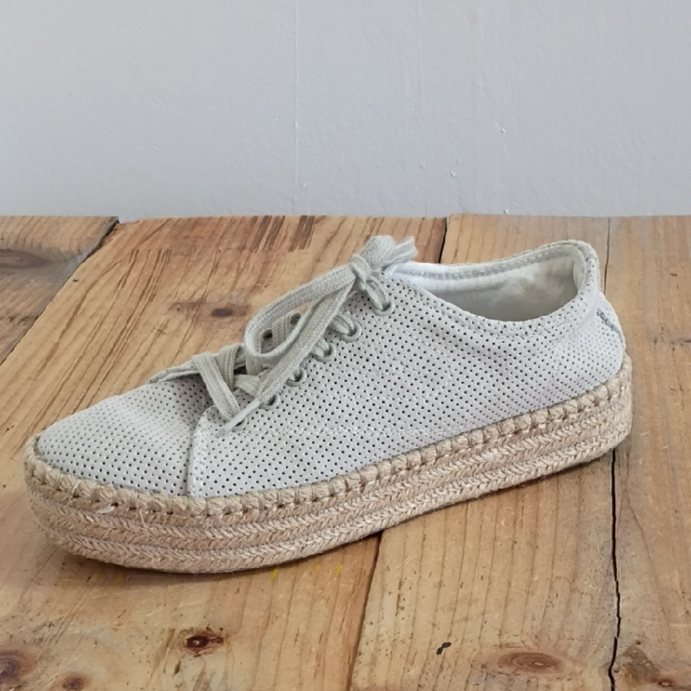 Tretorn  Eve 3 Espadrille Punched Leather Jute Platform Lace Up Sneaker Size 7.5